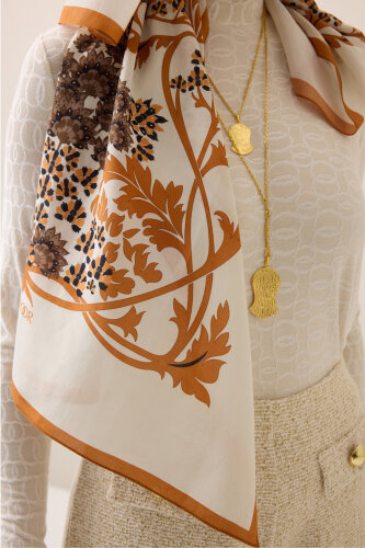 Şark Çiçeği Toprak Floş Pamuk Şal 70x210 - Imannoor (3)