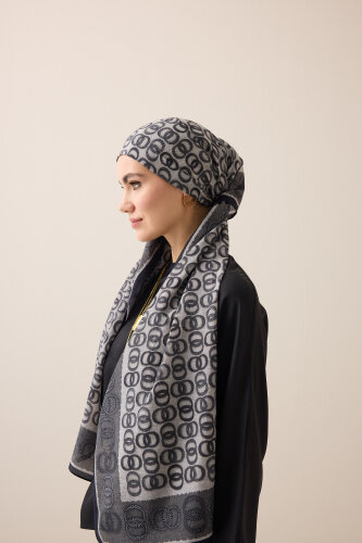 Sarma Noor Siyah-Beyaz Pamuk Floş Şal 70x210 - Imannoor (1)