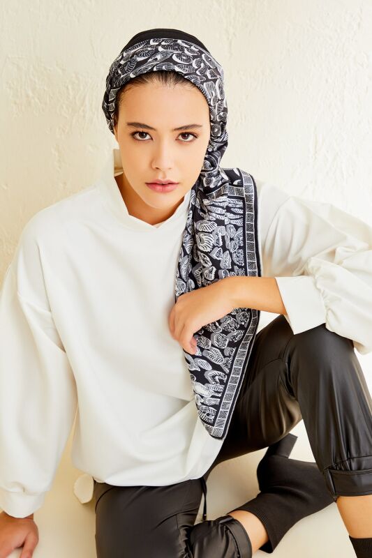 Sea Leopard Twill Silk Scarf Black - 4