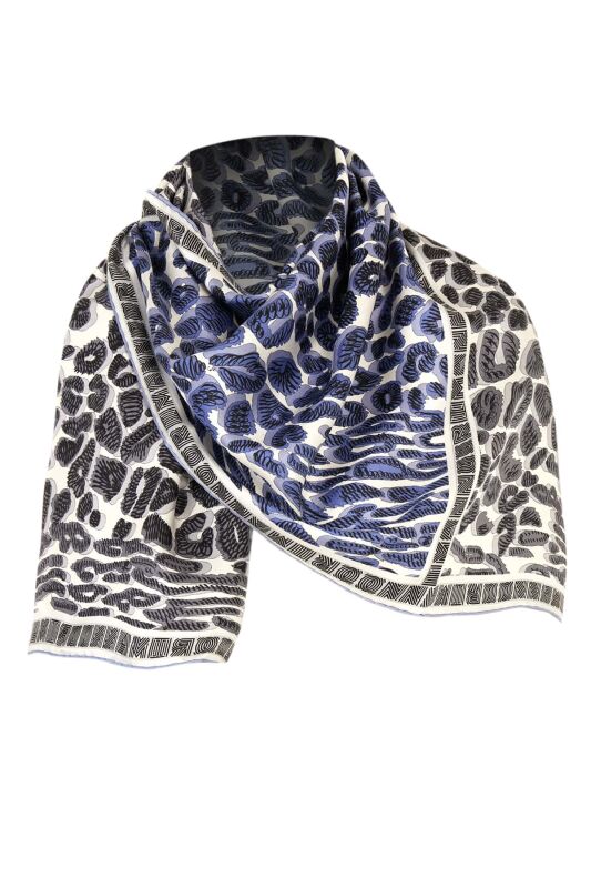 Sea Leopard Twill Silk Scarf Blue - 5
