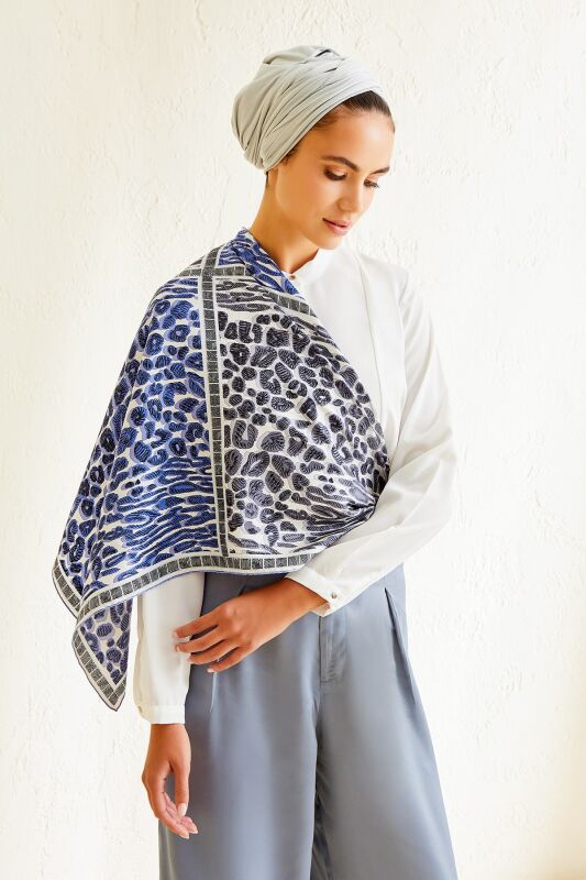 Sea Leopard Twill Silk Scarf Blue - 6