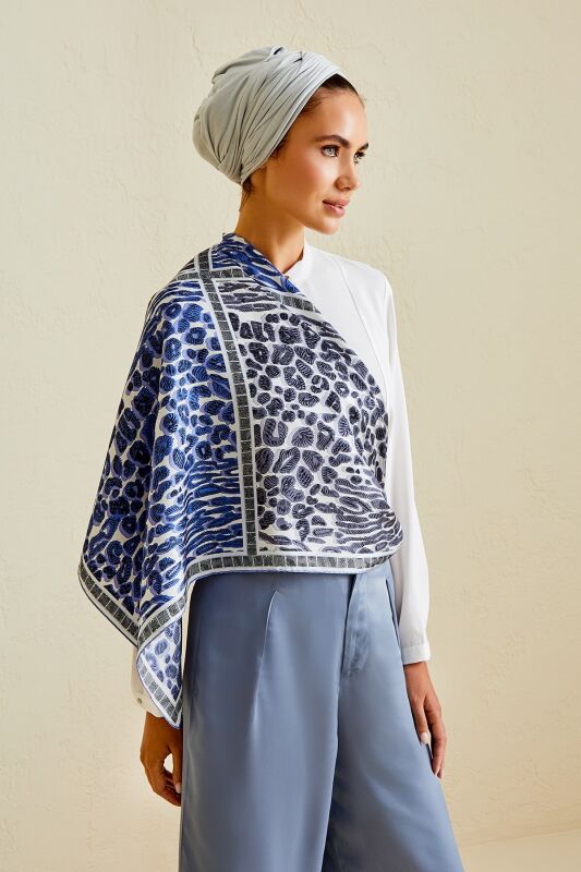 Sea Leopard Twill Silk Scarf Blue - 2