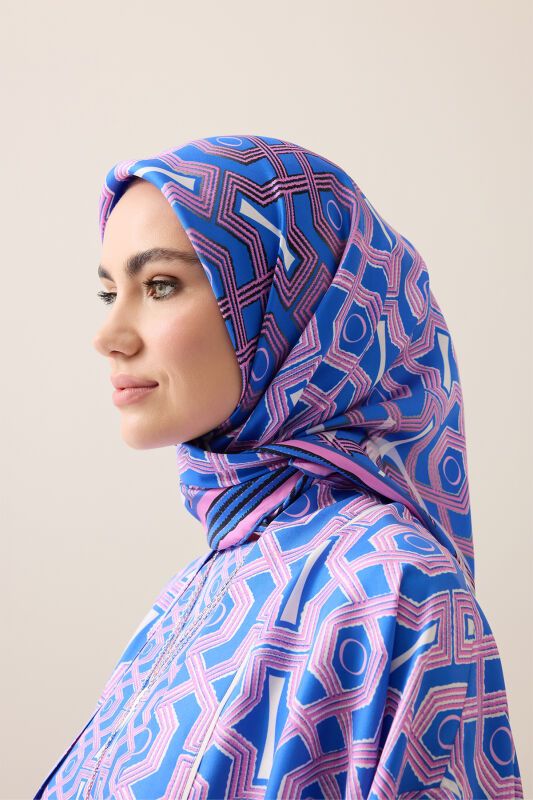 Selçuk-i Kafes Fulya-Saks Twill Silk Scarf - 1