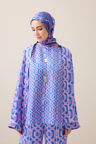 Selçuk-i Kafes Fuşya-Saks İpek Kolsuz Bluz - Imannoor (1)