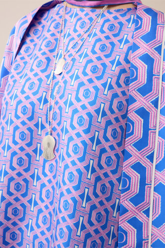 Selçuk-i Kafes Fuşya-Saks İpek Kolsuz Bluz - Imannoor (3)