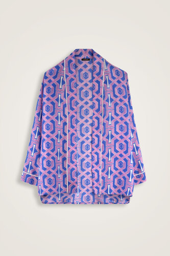 Selçuk-i Kafes Fuşya-Saks Tivil İpek Kısa Kimono - Imannoor (2)