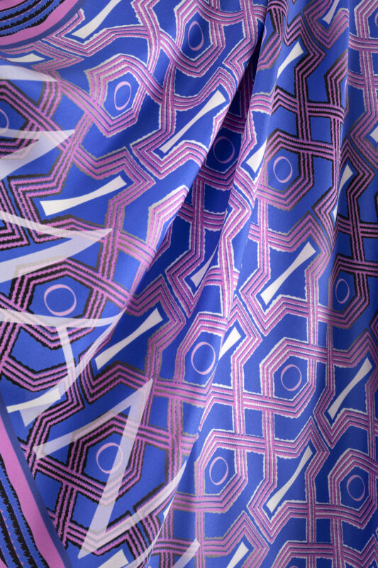 Selçuk-i Kafes Fuşya-Saks Tivil İpek Eşarp 90x90 - 4