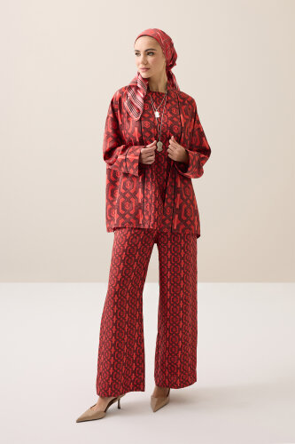 Selçuk-i Kafes Kırmızı Tivil İpek Kısa Kimono - Imannoor