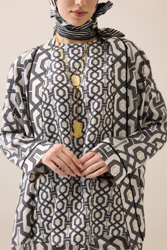 Selçuk-i Kafes Siyah-Beyaz İpek Kolsuz Bluz - Imannoor (3)