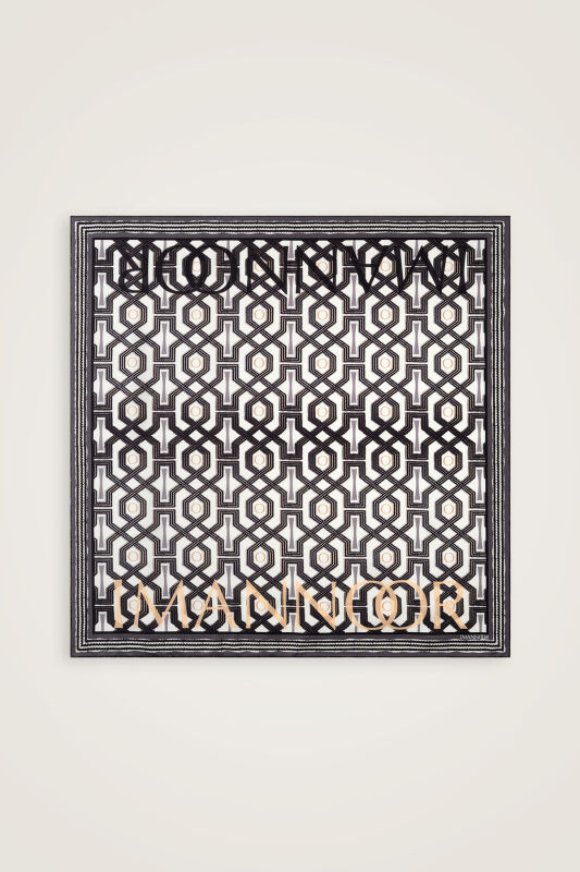 Selçuk-i Kafes Siyah-Beyaz Tivil İpek Eşarp 90x90 - 2