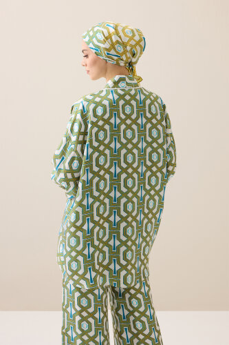 Selçuk-i Kafes Turkuaz-Sarı İpek Kolsuz Bluz - Imannoor (3)