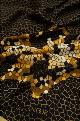 Selçuklu Mozaiği Tek Siyah Floş Viskon Şal - 2