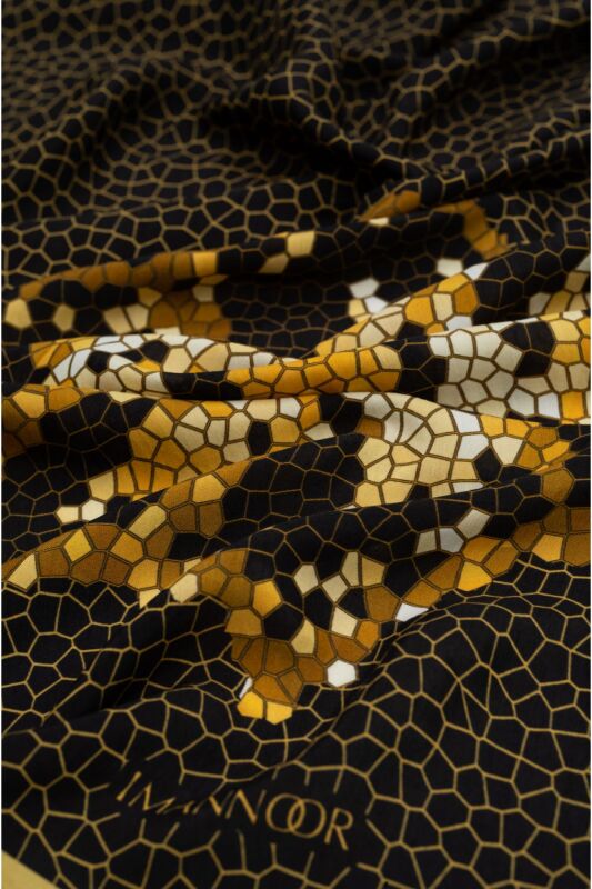 Selçuklu Mozaiği Tek Siyah Floş Viskon Şal - 2
