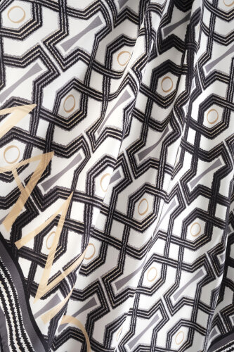 Seljuk-i Cage Black and White Twill Silk Scarf - 4