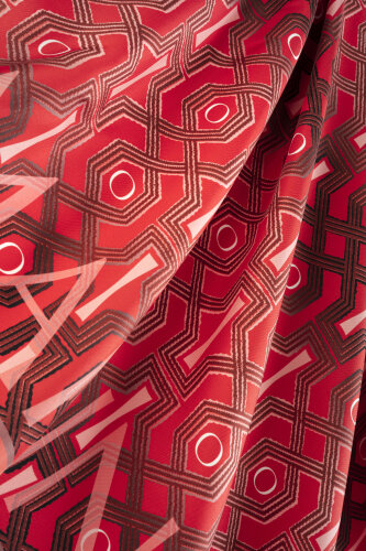 Seljuk-i Kafes Red Twill Silk Scarf - 5