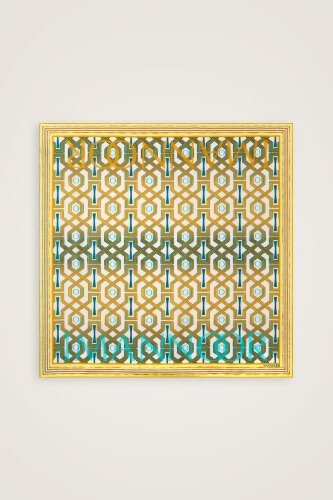 Seljuk-i Kafes Turquoise-Yellow Twill Silk Scarf - 2