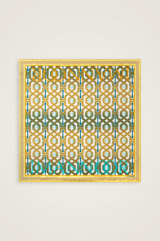 Seljuk-i Kafes Turquoise-Yellow Twill Silk Scarf - 2
