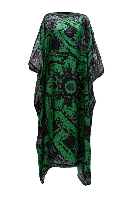 Seljuk Mosaic Mulberry Silk Caftan Green - 1