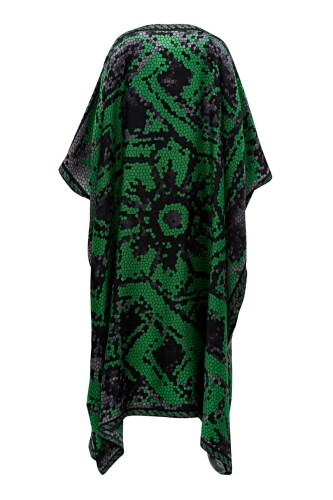 Seljuk Mosaic Mulberry Silk Caftan Green - 2