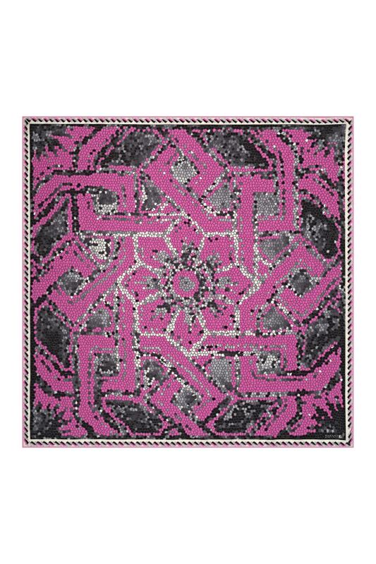 Seljuk Mosaic Silk Shawl Fuchsia - 2