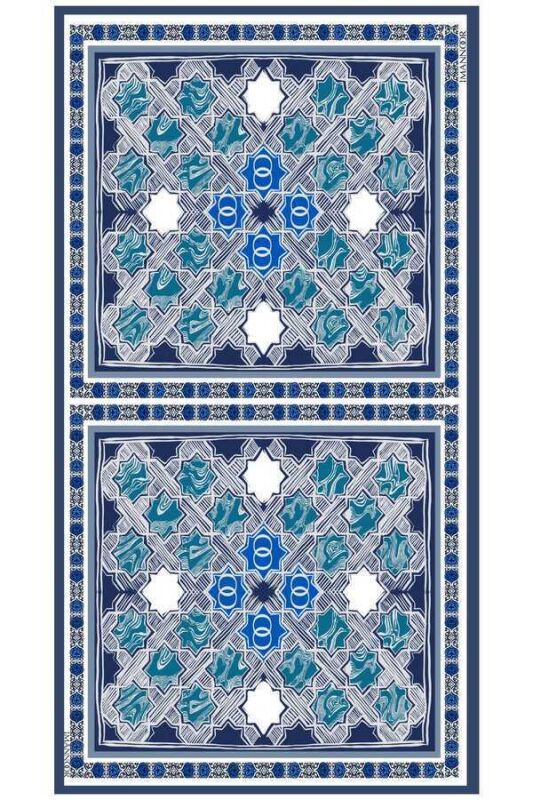 Seljuk Star Chiffon Silk Shawl Blue - 1