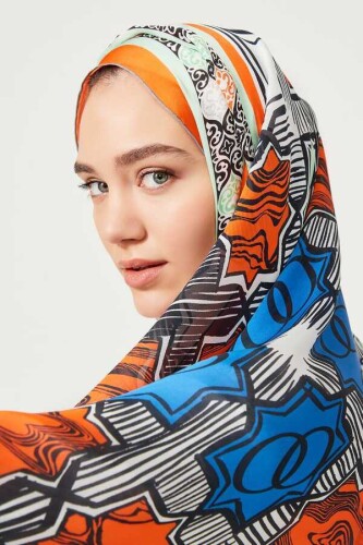 Seljuk Star Chiffon Silk Shawl Orange - 2