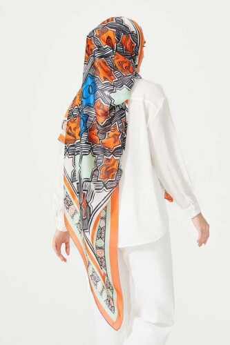 Seljuk Star Chiffon Silk Shawl Orange - 6