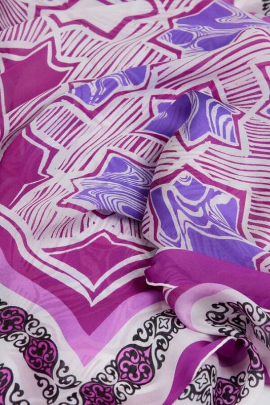 Seljuk Star Chiffon Silk Shawl Purple - 3