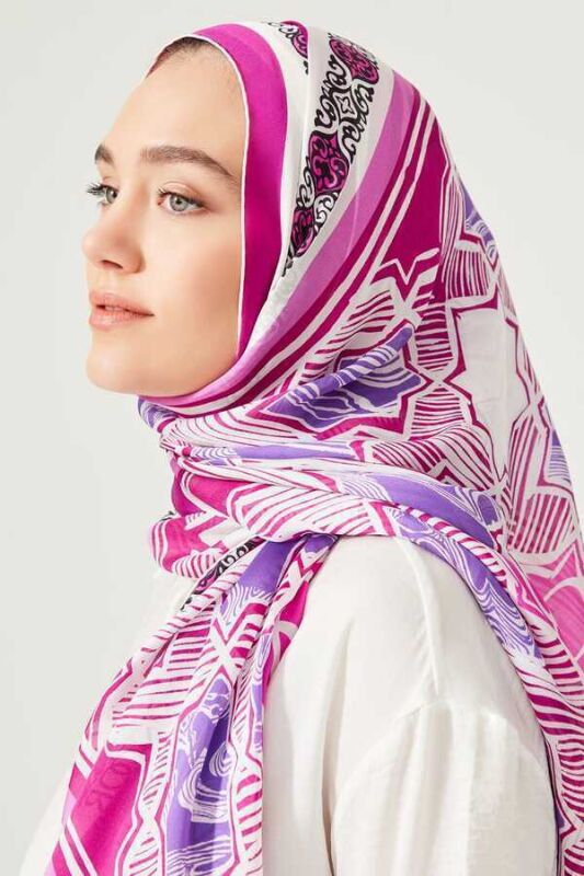 Seljuk Star Chiffon Silk Shawl Purple - 4
