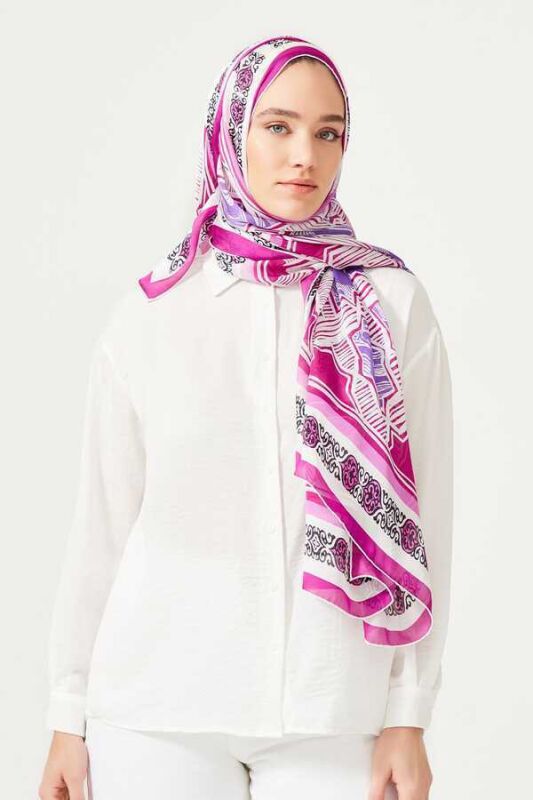 Seljuk Star Chiffon Silk Shawl Purple - 2