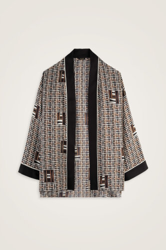 Sepet Kahverengi Tivil İpek Kısa Kimono - Imannoor (1)