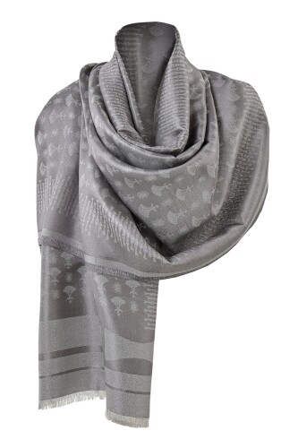 Silvery Carnation Silk Shawl Anthracite - 7