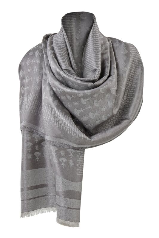 Silvery Carnation Silk Shawl Anthracite - 7
