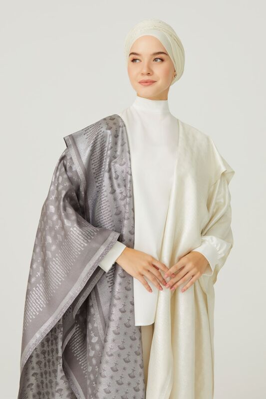 Silvery Carnation Silk Shawl Anthracite - 2