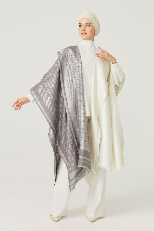 Silvery Carnation Silk Shawl Anthracite - 4
