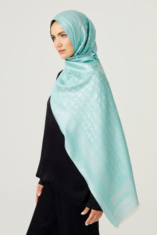 Silvery Carnation Silk Shawl Mint - 2