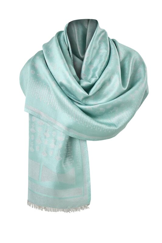 Silvery Carnation Silk Shawl Mint - 7