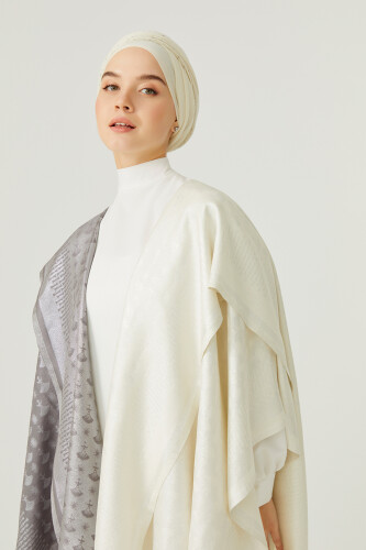 Silvery Carnation Silk Shawl White - 2