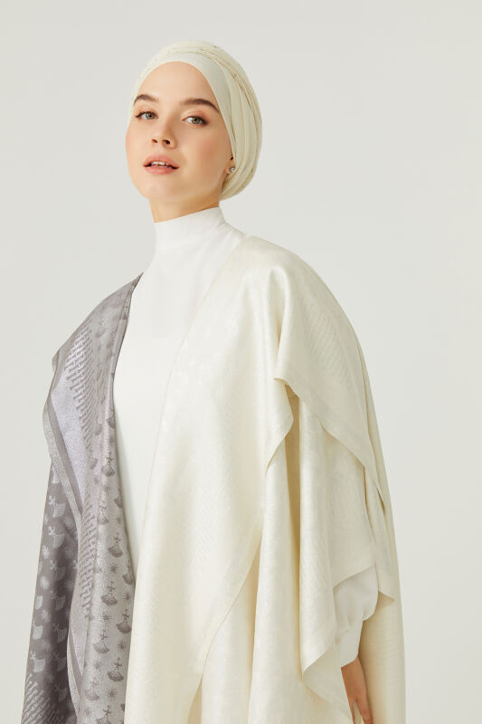 Silvery Carnation Silk Shawl White - 2