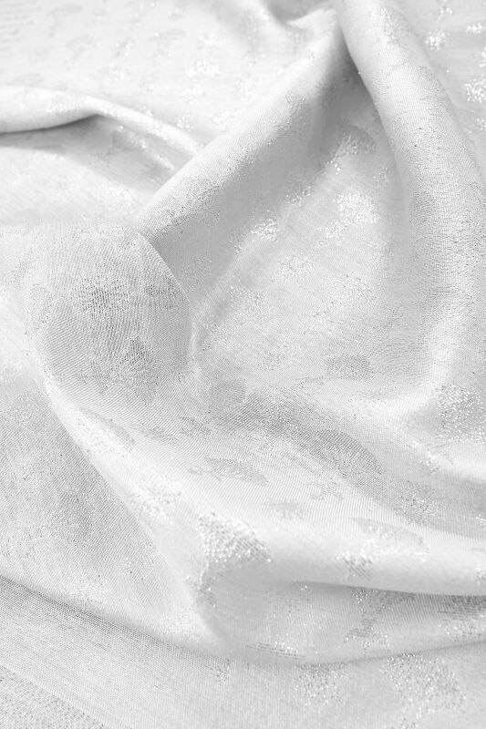 Silvery Carnation Silk Shawl White - 3