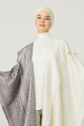 Silvery Carnation Silk Shawl White - 4