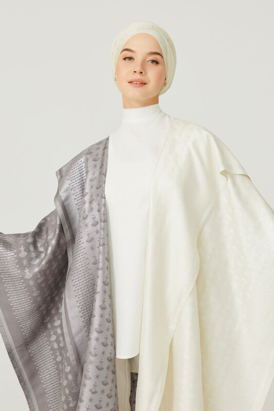 Silvery Carnation Silk Shawl White - 4