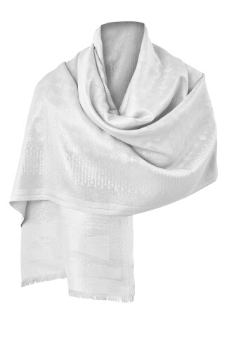 Silvery Carnation Silk Shawl White - 6