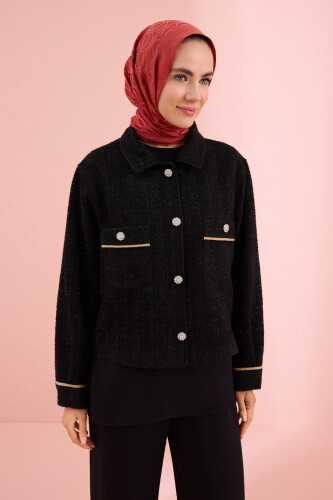 Simli Siyah Kısa Ceket - Imannoor
