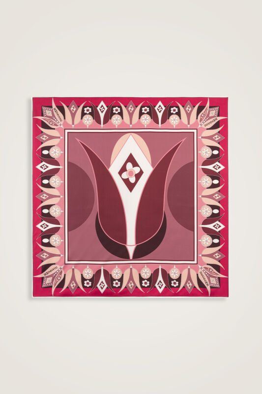 Single Tulip Burgundy-Dry Rose Silk Twill Scarf - 2