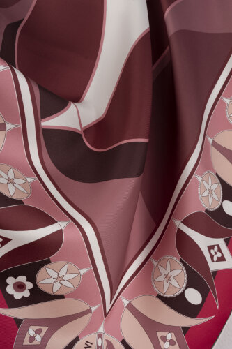 Single Tulip Burgundy-Dry Rose Silk Twill Scarf - 4