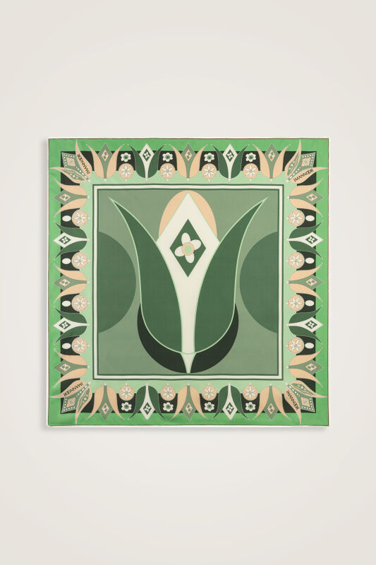 Single Tulip Green Silk Twill Scarf - 2
