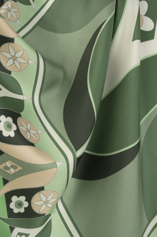 Single Tulip Green Silk Twill Scarf - 4