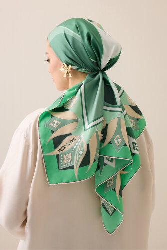 Single Tulip Green Silk Twill Scarf - 5