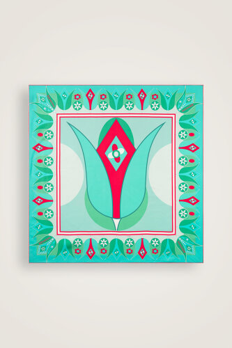 Single Tulip Turquoise Silk Twill Scarf - 2